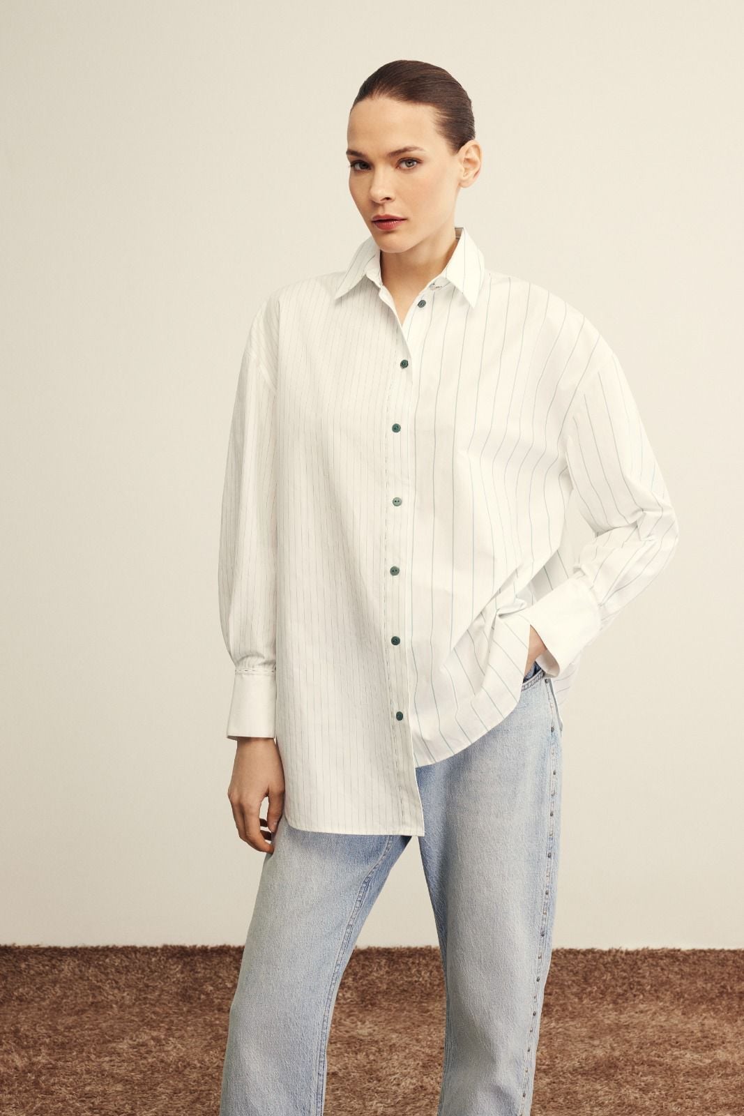 VENÖVE ELSİ GÖMLEK YEŞİL ÇİZGİLİ