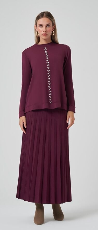 NUSS TRİKO ETEK TAKIM BORDO