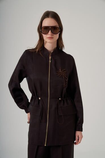 NUSS İŞLEMELİ TAKIM KAHVERENGİ