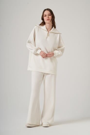 NUSS ŞERİT DETAY TAKIM EKRU