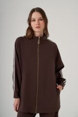 NUSS ŞERİT DETAY CEKETLİ TAKIM KAHVE