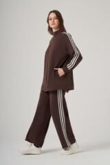 NUSS ŞERİT DETAY CEKETLİ TAKIM KAHVE