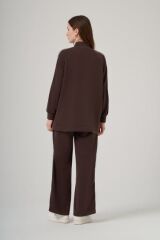 NUSS ŞERİT DETAY CEKETLİ TAKIM KAHVE