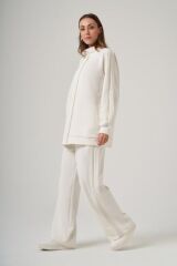 NUSS ŞERİT DETAY CEKET TAKIM EKRU