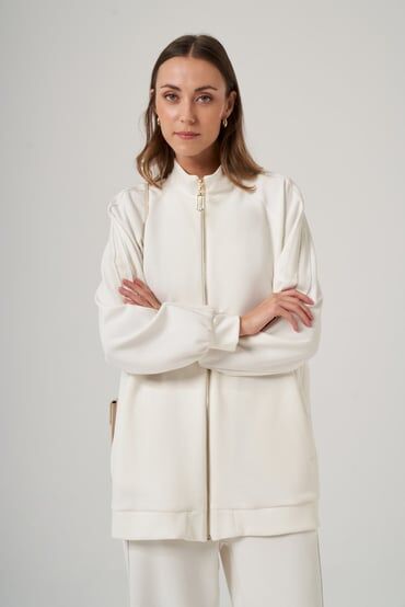 NUSS ŞERİT DETAY CEKET TAKIM EKRU