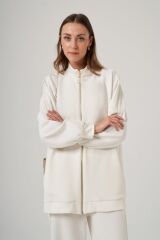 NUSS ŞERİT DETAY CEKET TAKIM EKRU