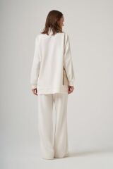 NUSS ŞERİT DETAY CEKET TAKIM EKRU