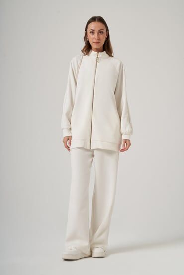 NUSS ŞERİT DETAY CEKET TAKIM EKRU