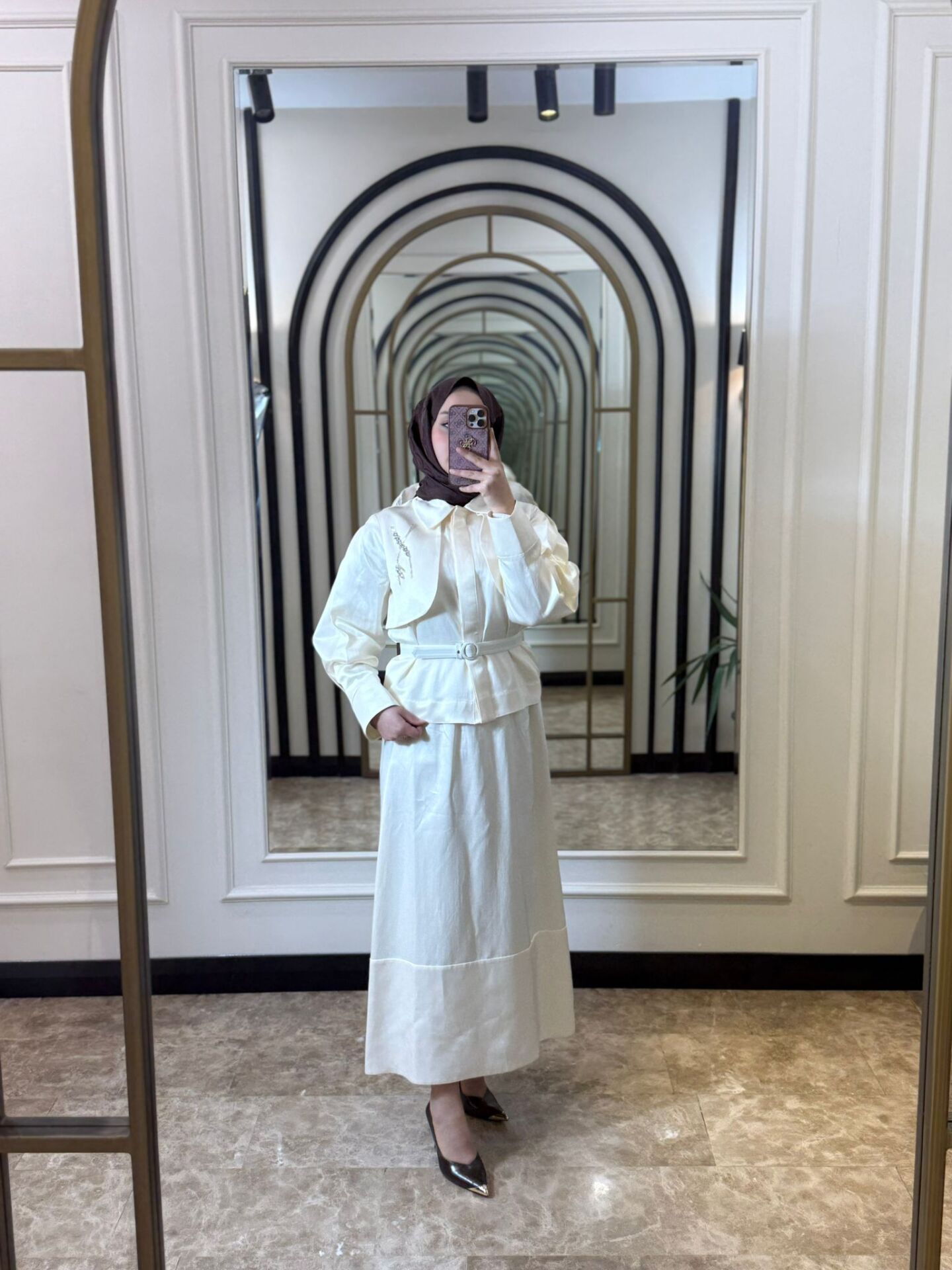 NUSS TAŞ İŞLEMELİ ETEK TAKIM EKRU