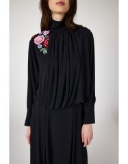 SELVİ ÇETİN PARİS ÇİÇEKLİ BLUZ SİYAH