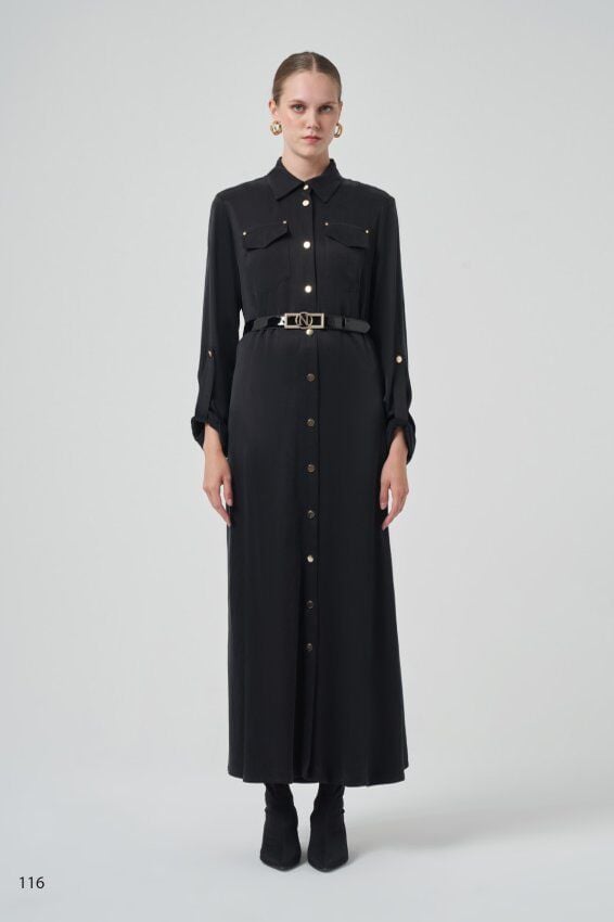 NUSS İPEK QUPRA SİYAH ELBİSE