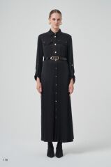 NUSS İPEK QUPRA SİYAH ELBİSE