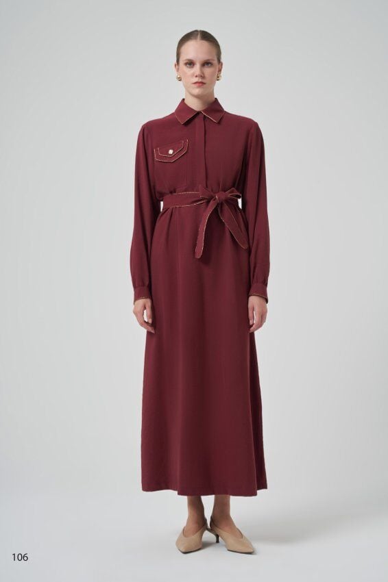 NUSS GOLD DETAY BORDO ELBİSE