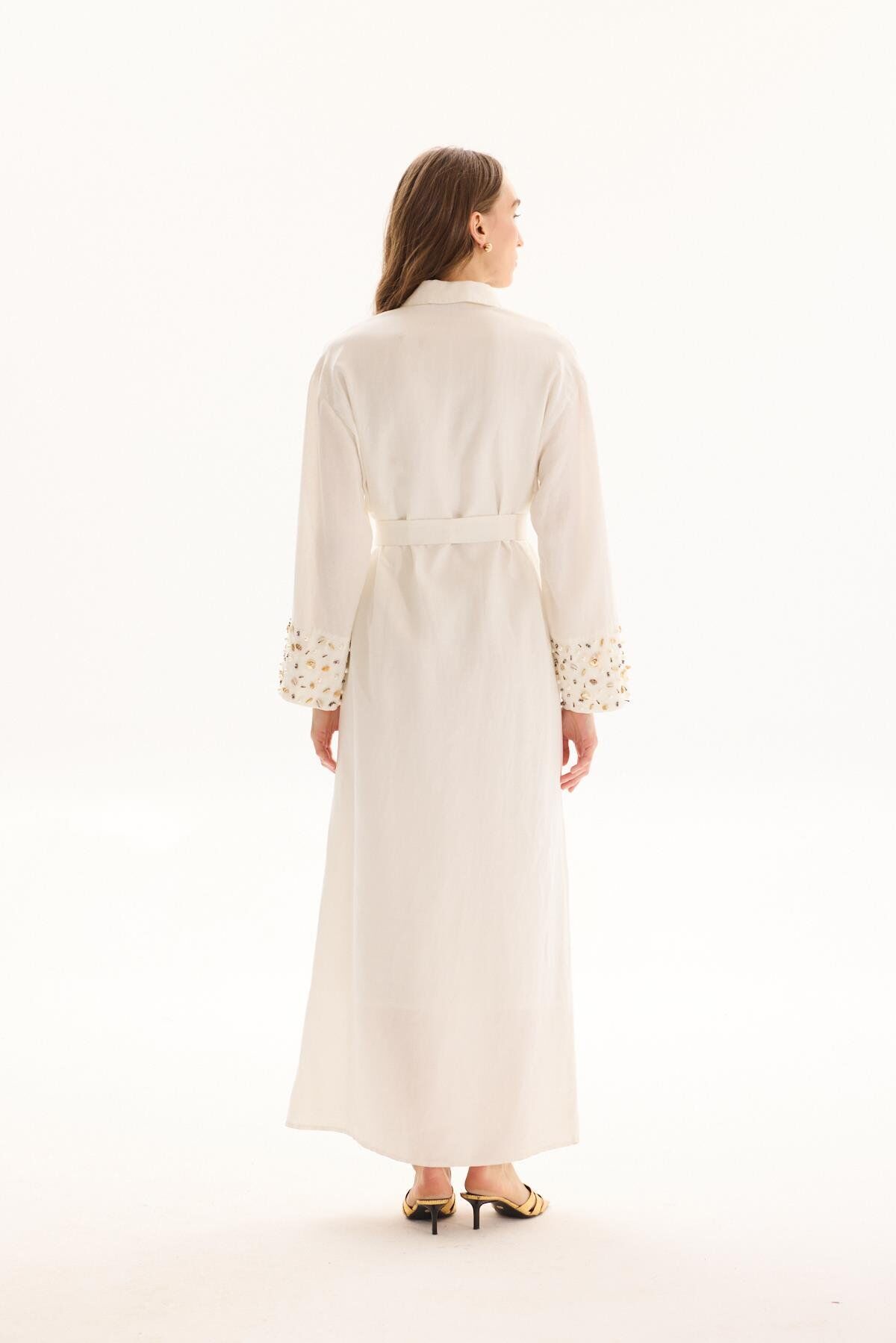 MSM LİNEN KETEN ELBİSE EKRU