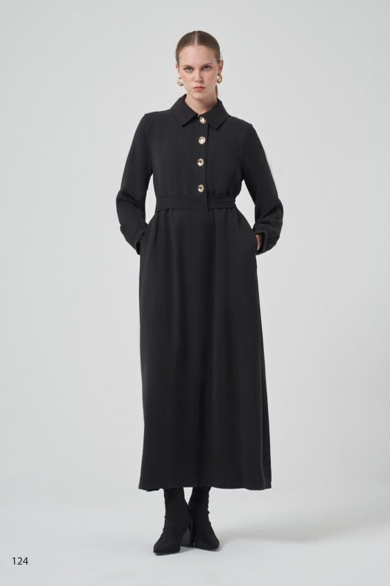 NUSS GOLD DÜĞMELİ SİYAH ELBİSE