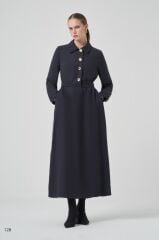 NUSS GOLD DÜĞMELİ LACİVERT ELBİSE