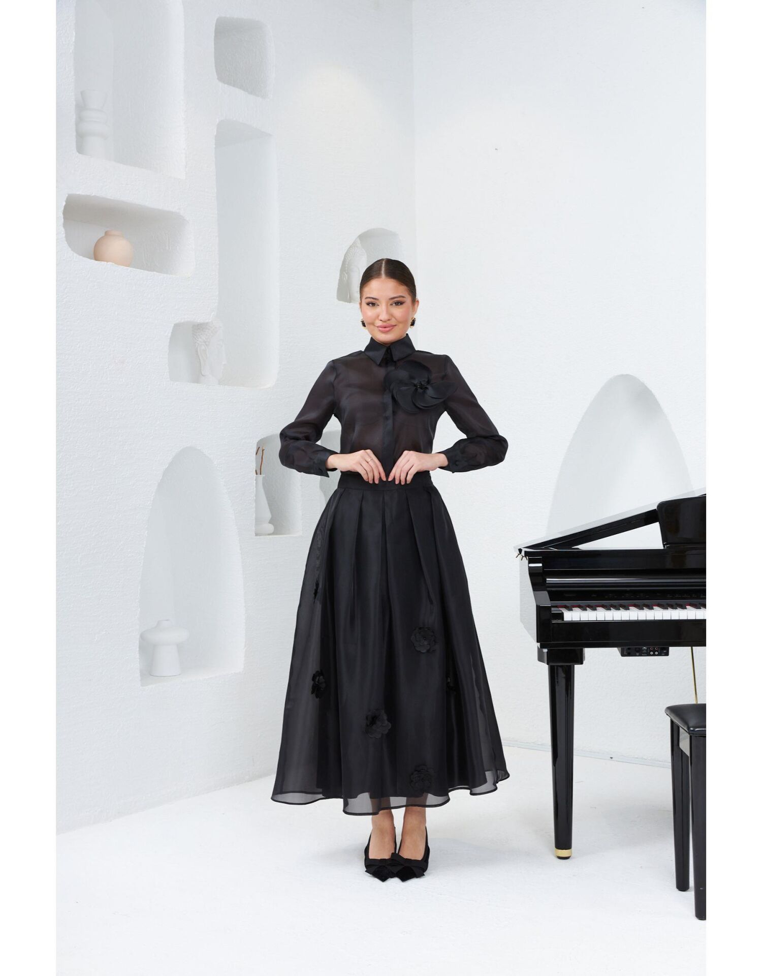 SELVİ ÇETİN ORGANİZE GÖMLEK SİYAH