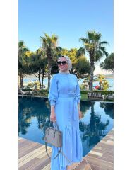 SELVİ ÇETİN DÜĞMELİ ELBİSE BEBE MAVİSİ