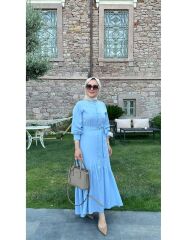 SELVİ ÇETİN DÜĞMELİ ELBİSE BEBE MAVİSİ