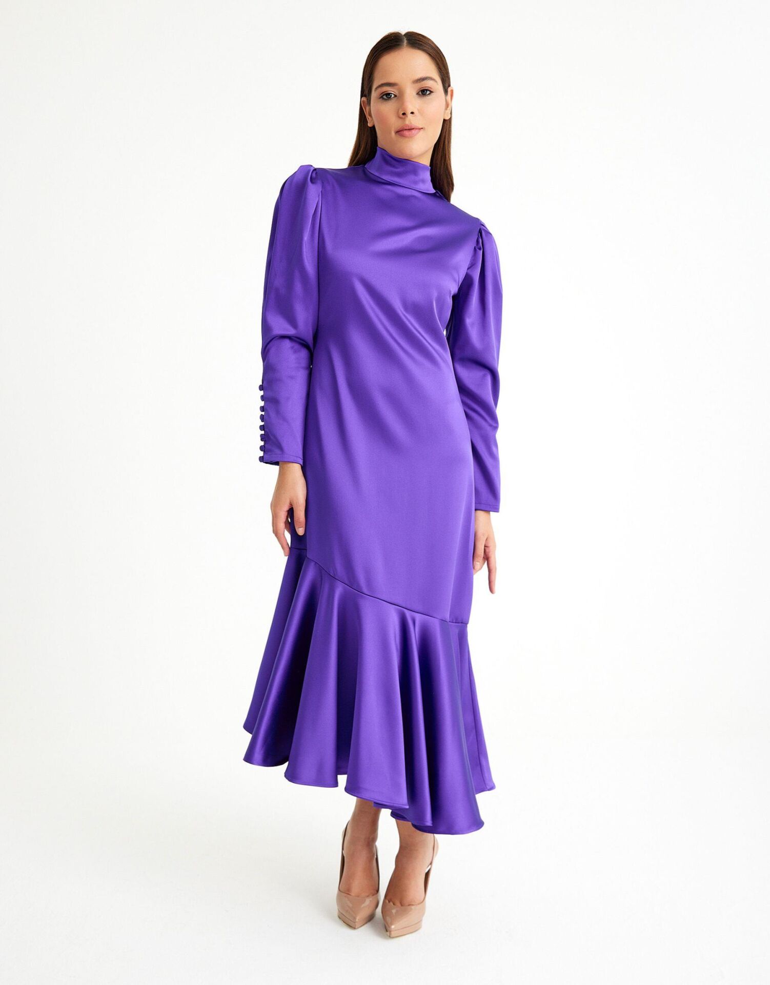 SELVİ ÇETİN ASİMETRİK MOR ELBİSE
