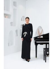 YAPRAK TAŞLI ABİYE Siyah