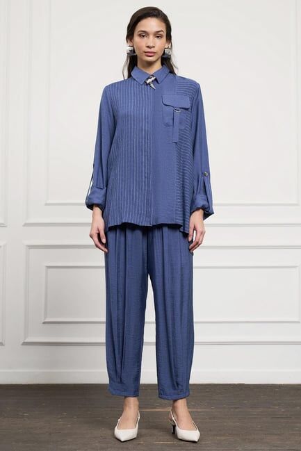 Nuss Çizgili Cep Detay Takım 1041 İndigo