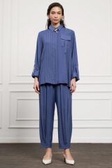Nuss Çizgili Cep Detay Takım 1041 İndigo